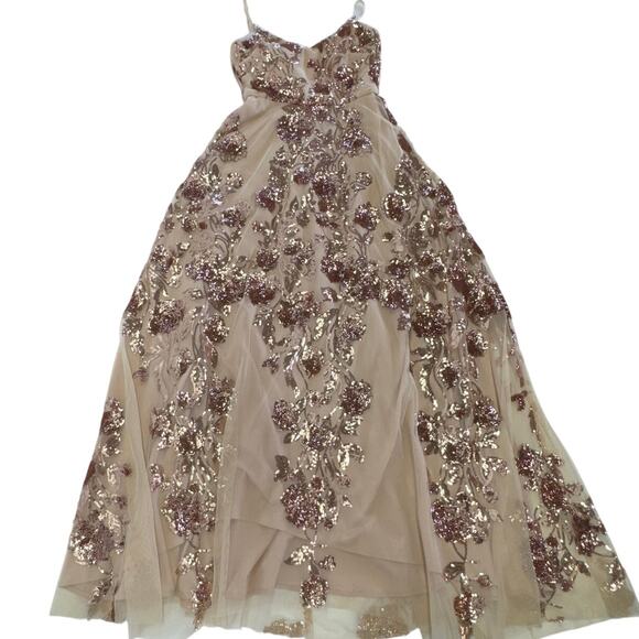 Betsy & Adam Dress Womens 2 Gold Sequin Floral Formal Gown A22107 - Picture 1 of 7